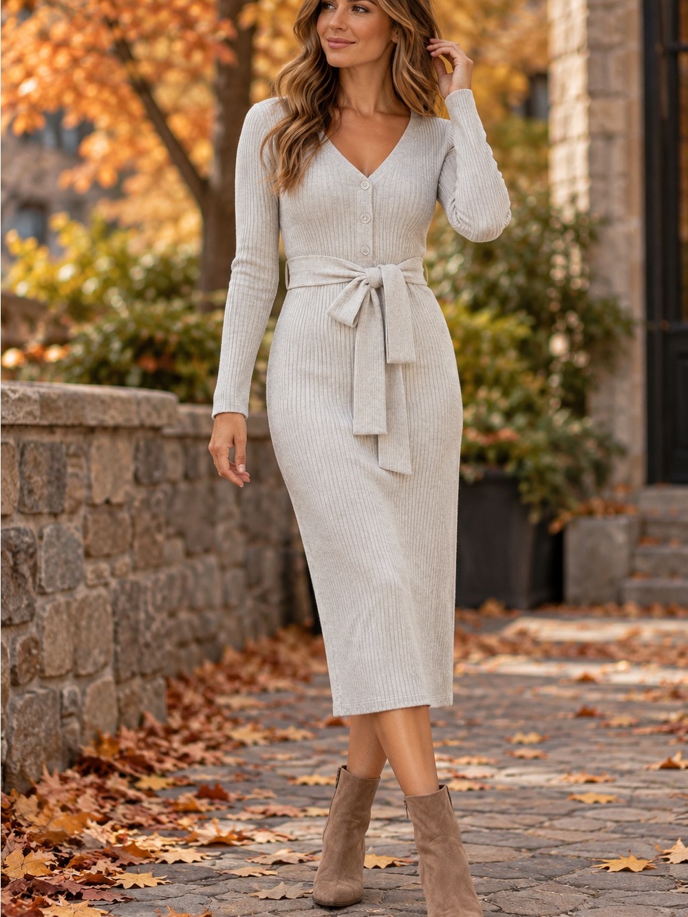 The Group by Babaton Aritzia Gray Ribbed Merino Wool Midi Dress S